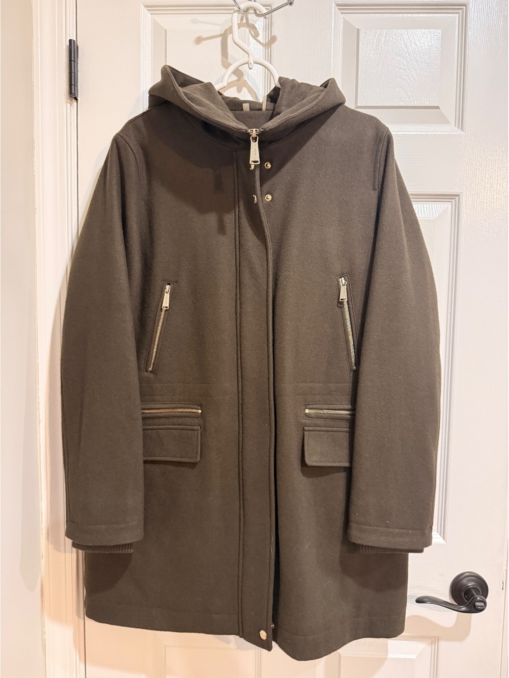 Calvin Klein olive hooded coat with quilted lining